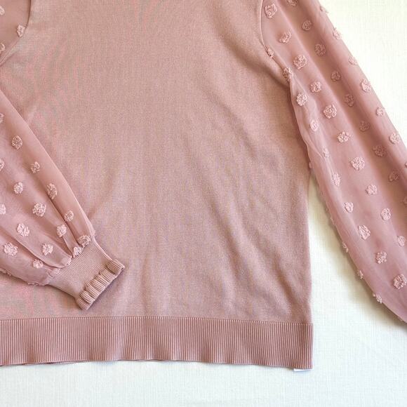 ADRIANNA PAPELL Swiss Dot Sheer Sleeve Sweater Women's Size L Dusty Pink - Picture 4 of 12